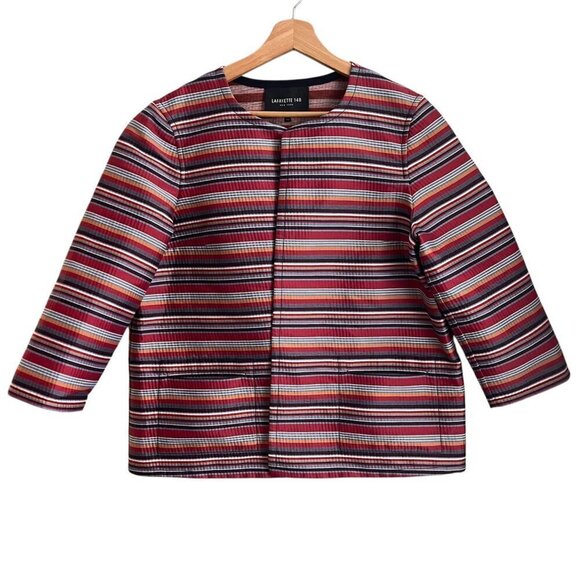 Lafayette 148 New York Women Open Blazer Jacket Sz 12 Striped Office Careerwear - Picture 1 of 8